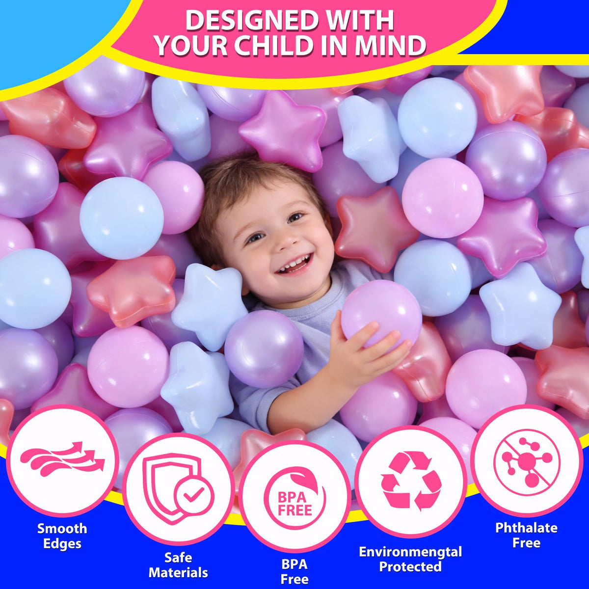 100 200 500 Pack Phthalate & BPA Free Plastic Ball Pit Balls J96411