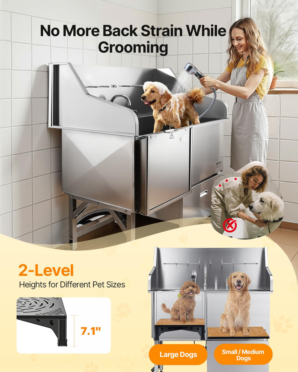 50 Inch 304 Stainless Steel Dog Bath Tub with Ramp X6856