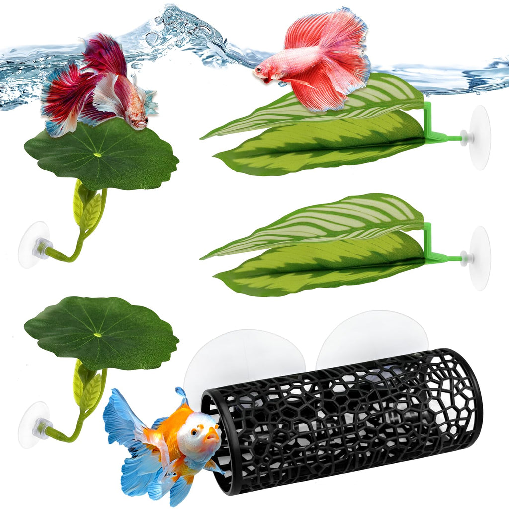 Betta Hammock & Fish Toys Set, Aquarium Decor Plastic Plants A2703