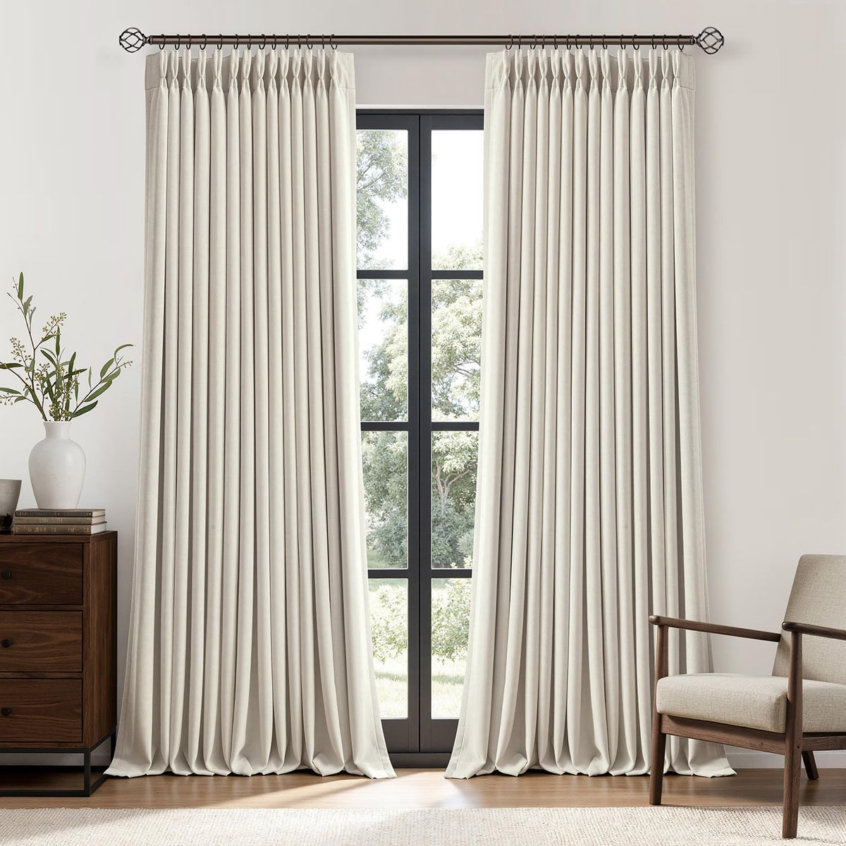 90 Inch Pinch Pleated Blackout Linen Curtains, 2 Panels C74731