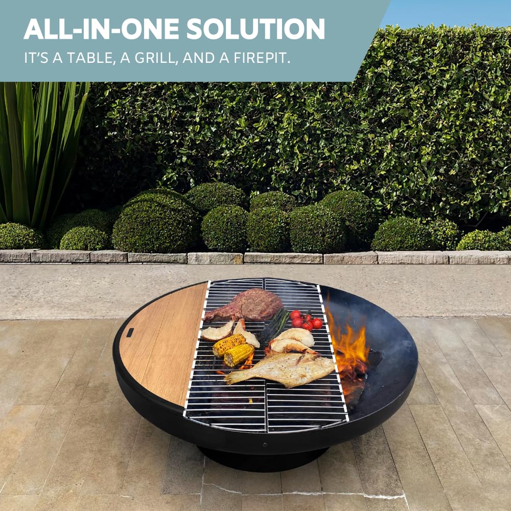 32 Inch Round Wood Burning Fire Pit Table with Grill P294525