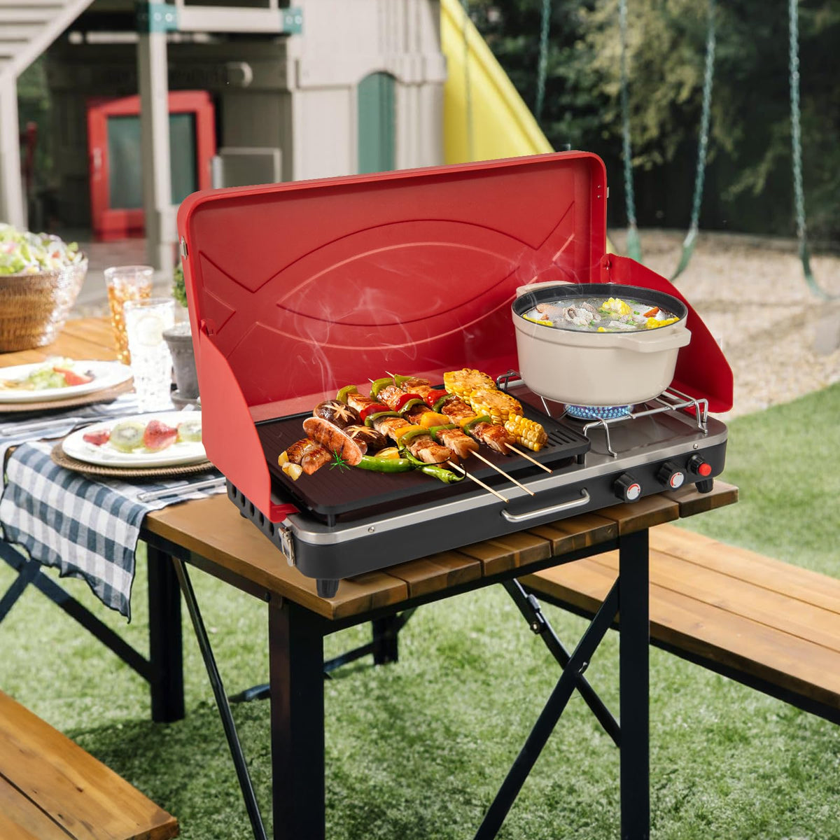 2-Burner Propane Camping Stove with Detachable Legs F6452