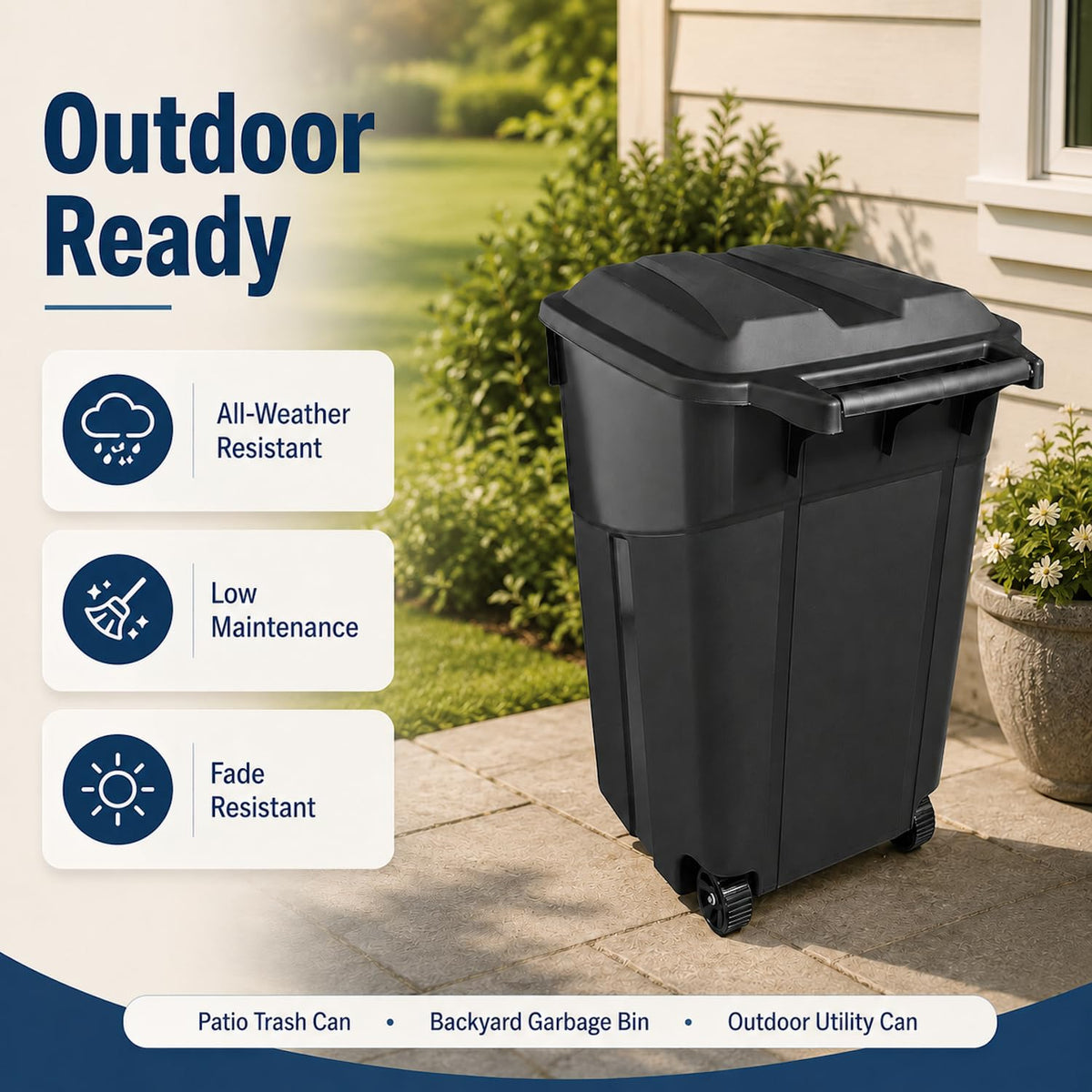 45 Gallon Wheeled Outdoor Trash Can with Lid H8324