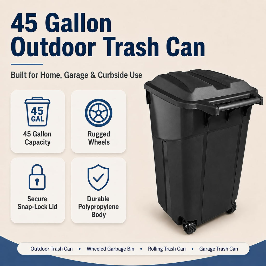 45 Gallon Wheeled Outdoor Trash Can with Lid H8324
