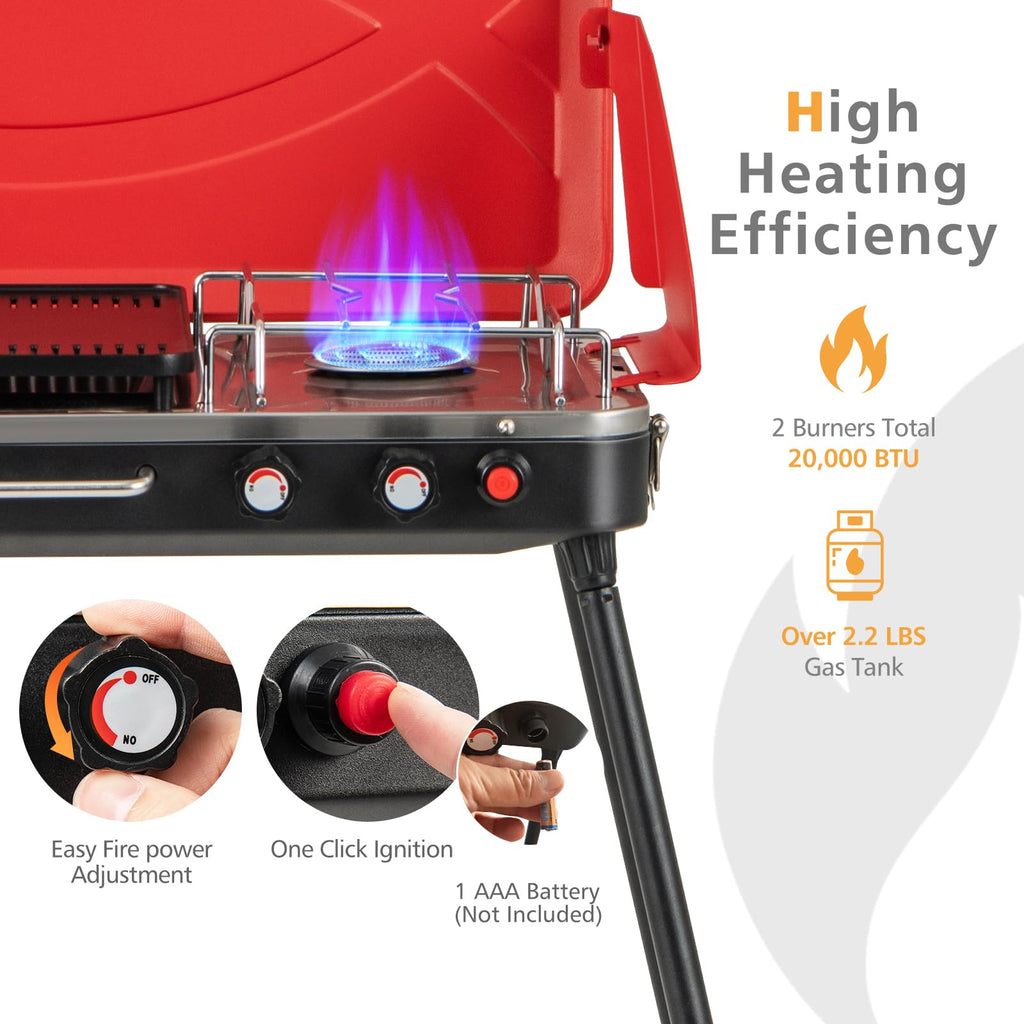 2-Burner Propane Camping Stove with Detachable Legs F6452