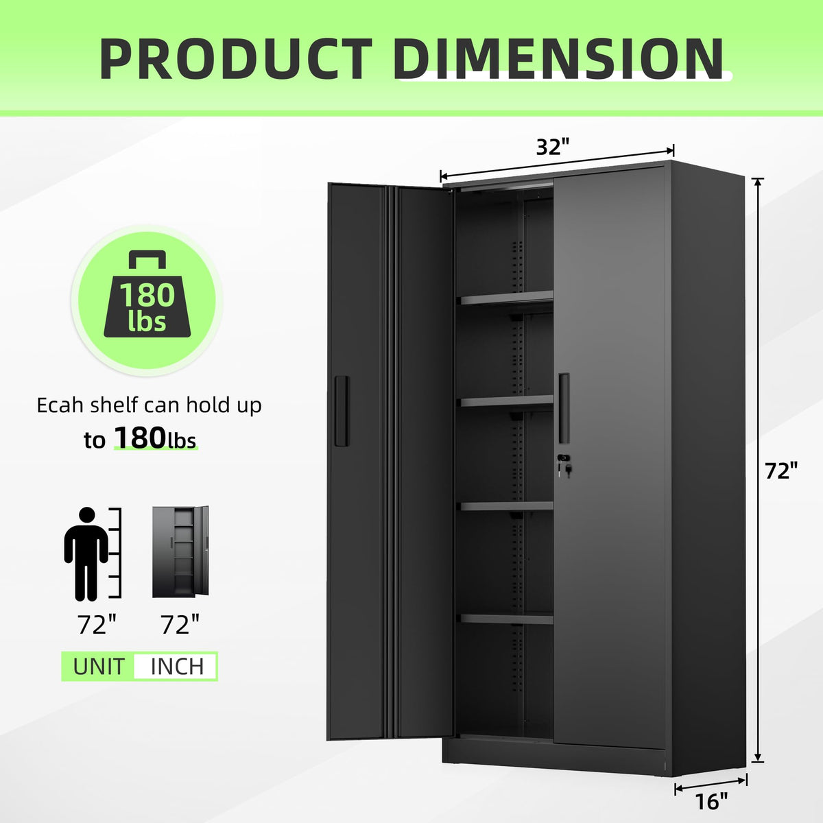 Black 72" Locking Steel Storage Cabinet with 4 Adjustable Shelves K35353