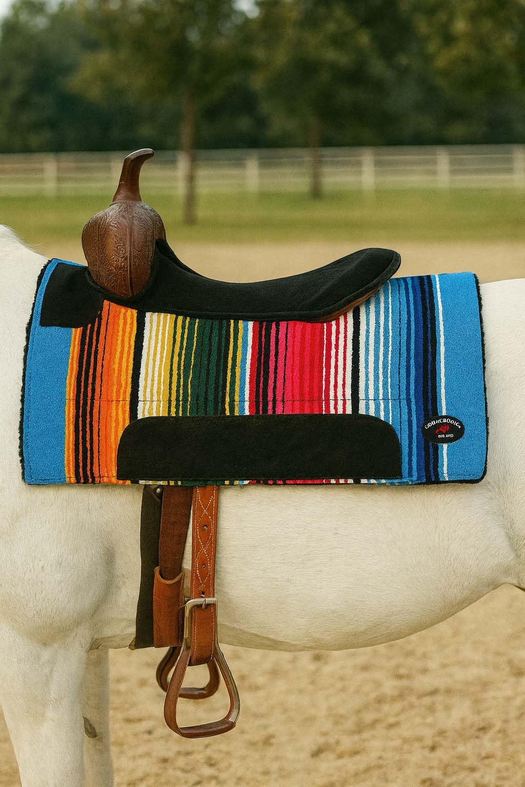 Multicolored Rainbow Faux Fur Lined Saddle Pad O424
