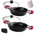 Cast Iron Skillet Set 10" + 12" Dual Handle Frying Pans with Glass Lids Pre-seasoned Oven Safe Cookware P995846