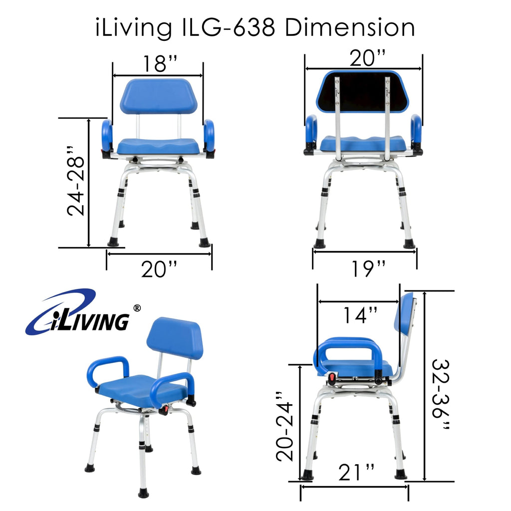 Blue Padded Shower Chair with Back and Arms S9830