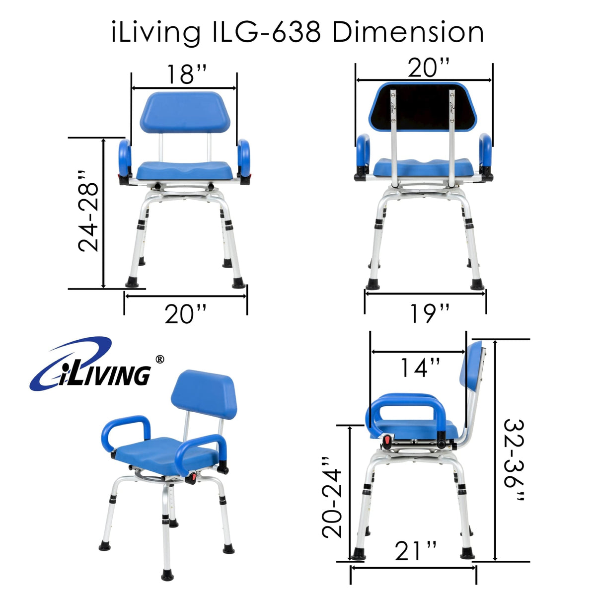 Blue Padded Shower Chair with Back and Arms S9830
