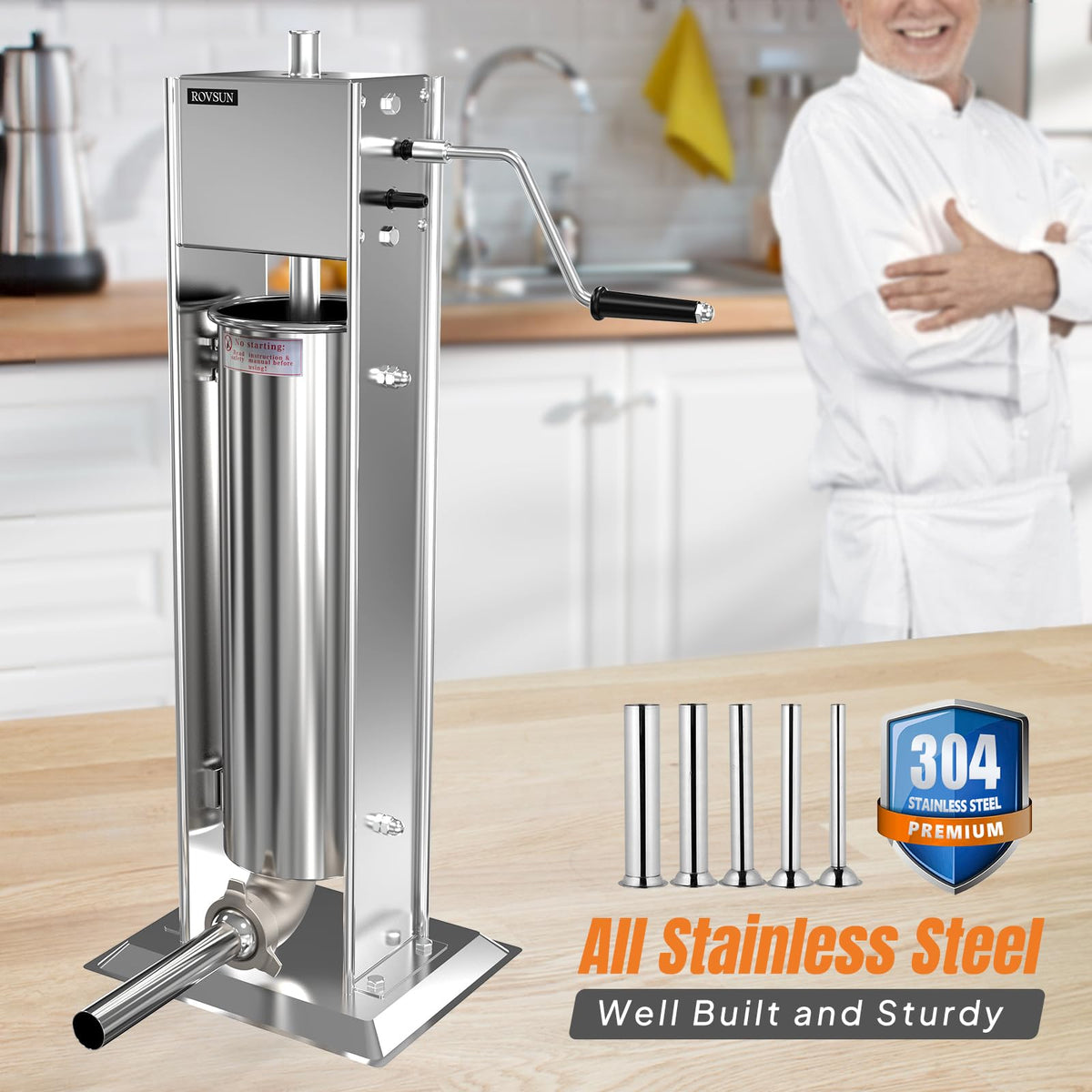 15LBS/7L Two Speed Stainless Steel Vertical Sausage Stuffer O8303