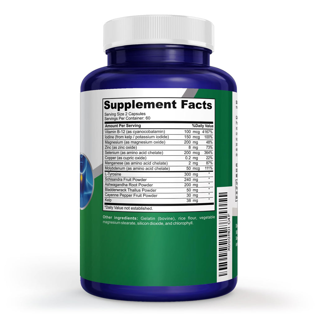 Thyroid Support Supplement 120 Capsules with Vitamin B-12 U592