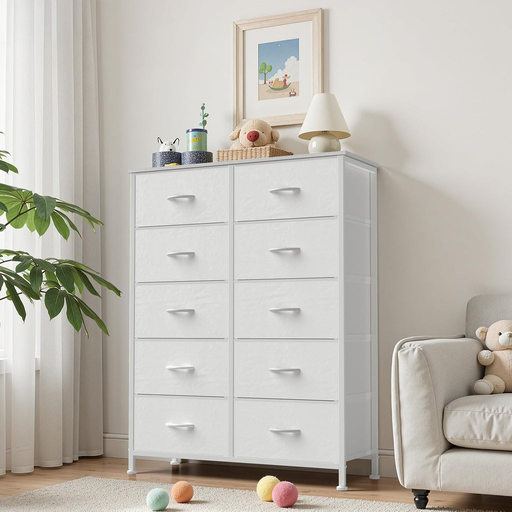 White 10 Drawer Tall Dresser T4774
