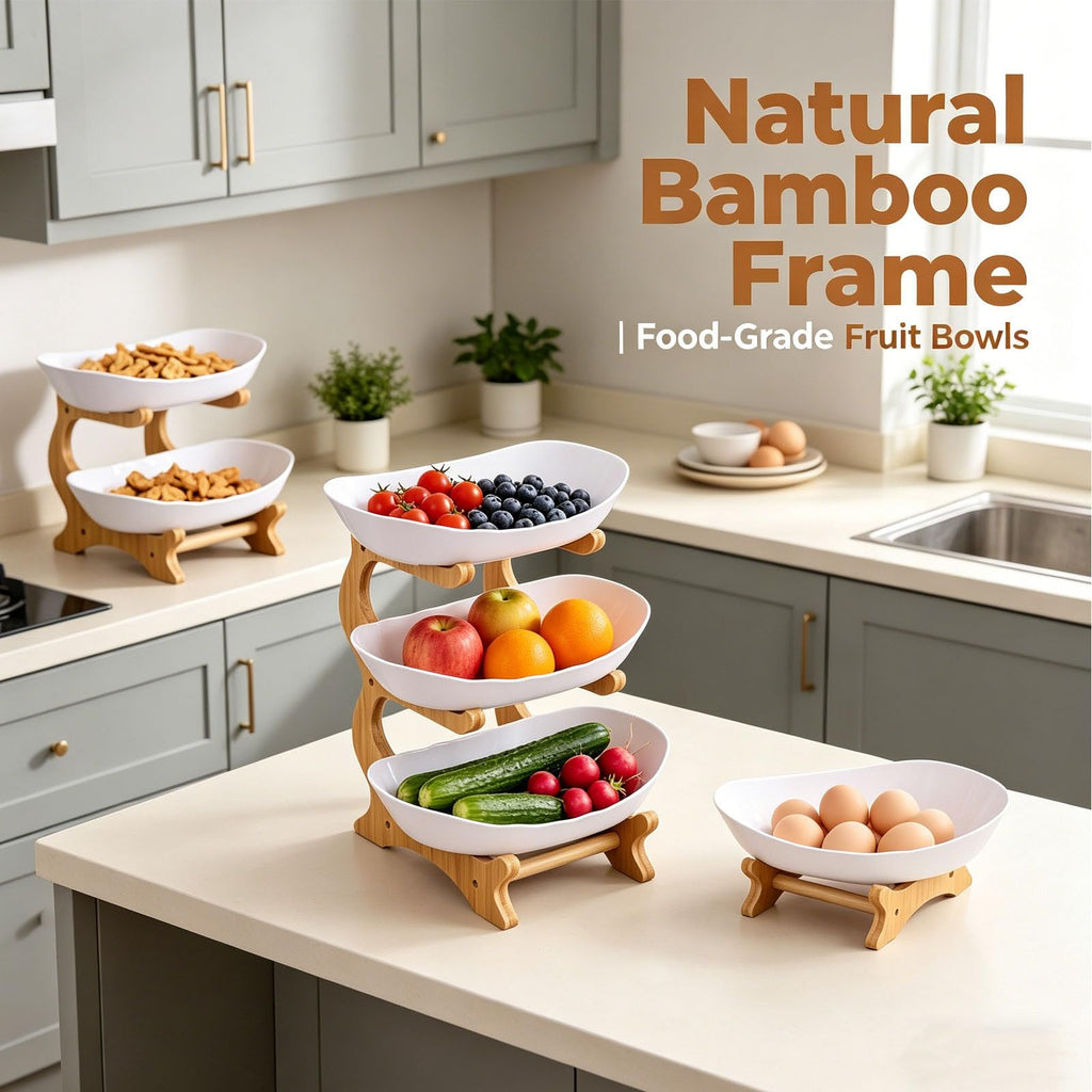 3 Tier Oval Fruit Basket with Bamboo Stand W120439