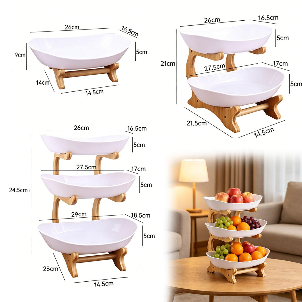 3 Tier Oval Fruit Basket with Bamboo Stand W120439
