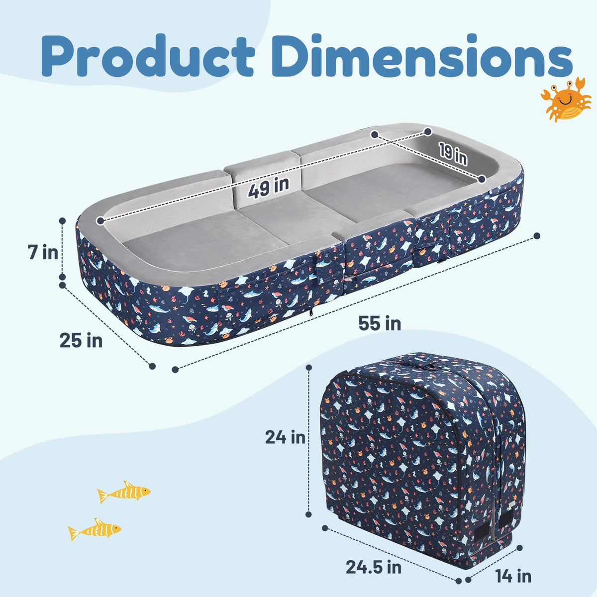 2-in-1 Foldable Toddler Travel Bed with Foam Safety Rails Z670590