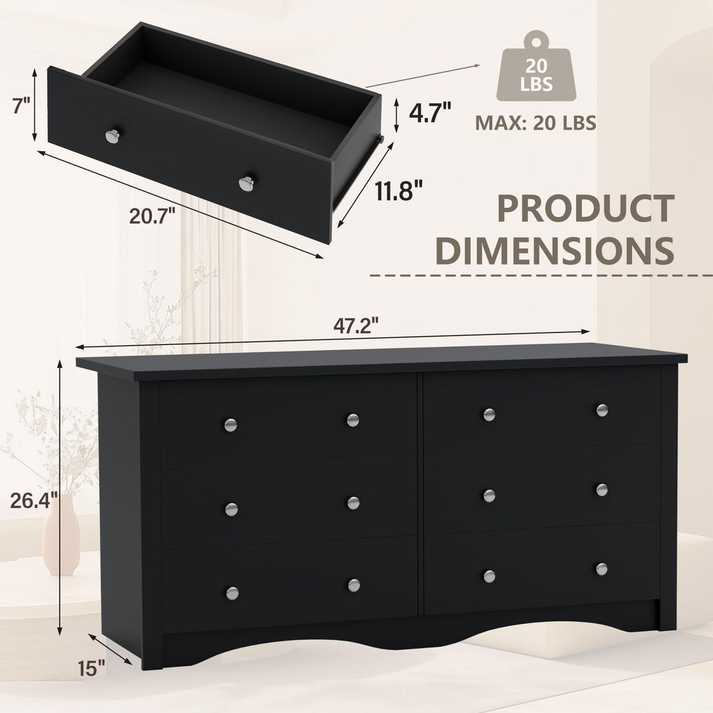 Black 6 Drawer Dresser F64804