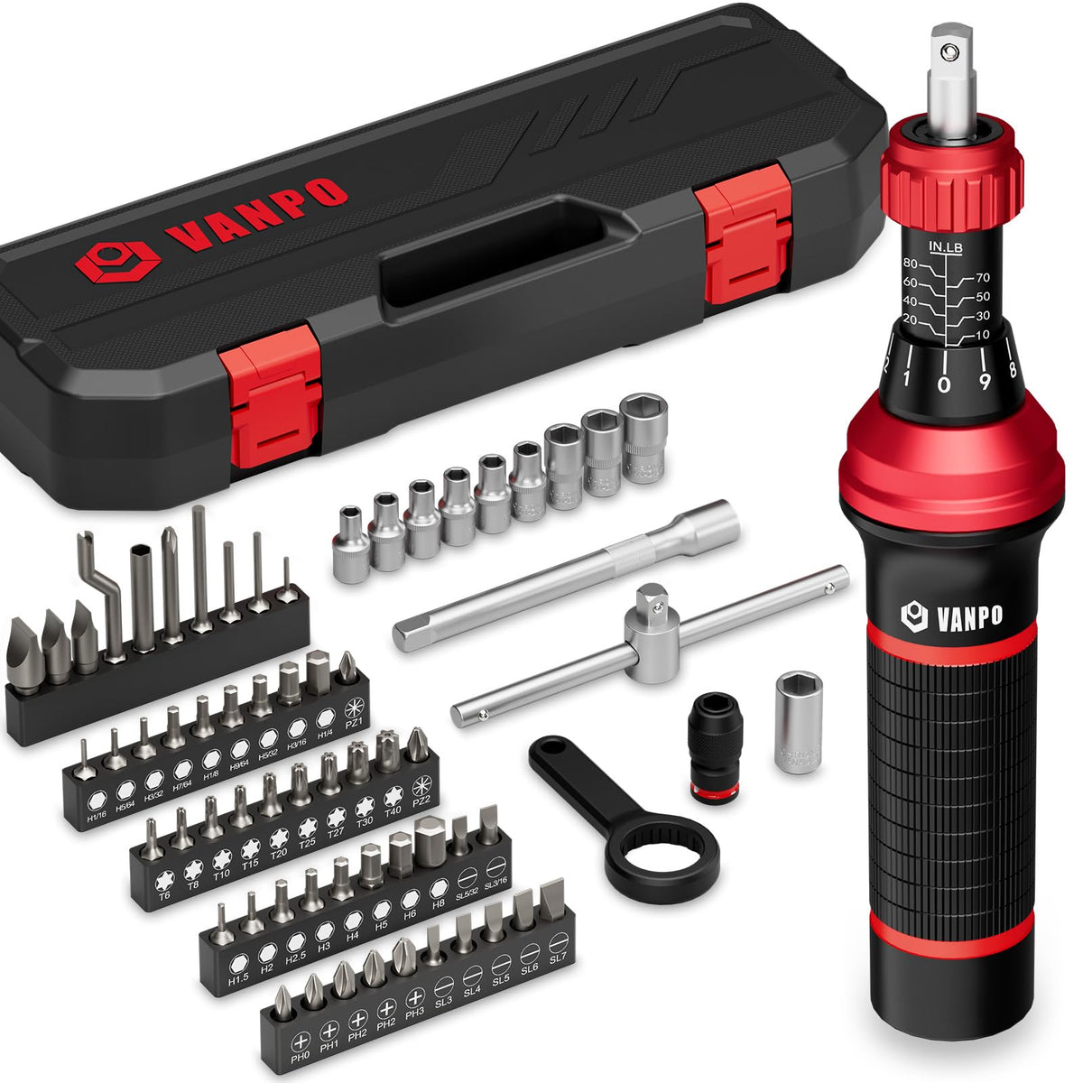 Torque Screwdriver, 10–80 in-lb, 64 Pieces C9051