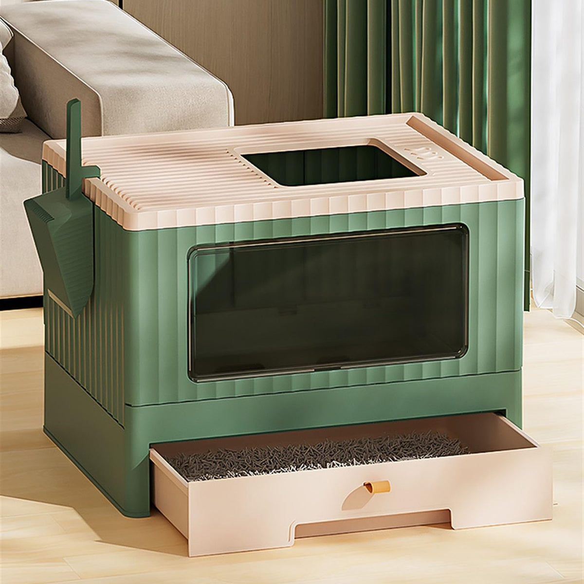 Foldable Cat Litter Box with Lid Y349445