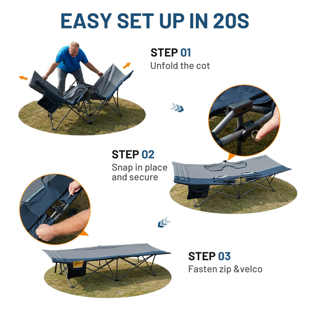31.8" Extra Wide Heavy Duty Camping Cot with Carry Bag, Blue, 2 Pack P634006
