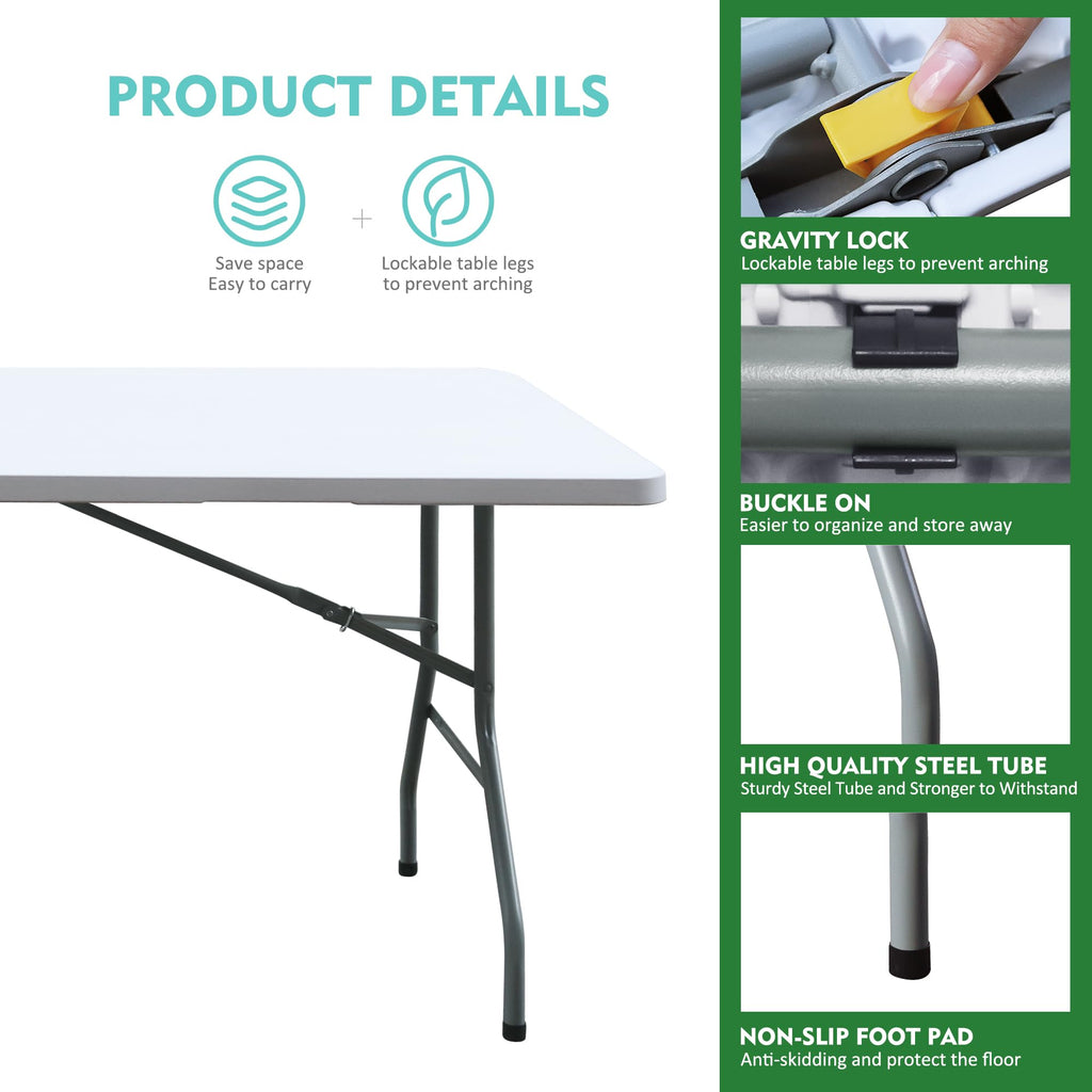 White 6FT Foldable Plastic Table H2162