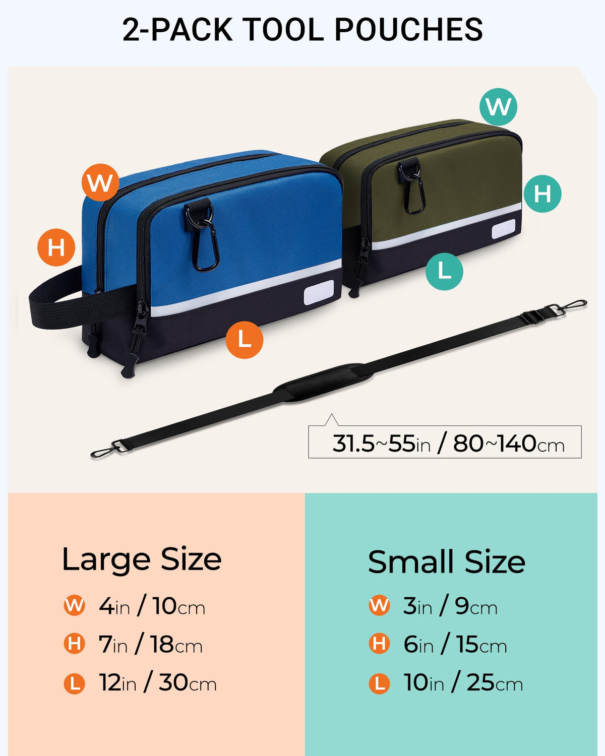 2 Pack Small Tool Bags with Strap 12" & 10" I101