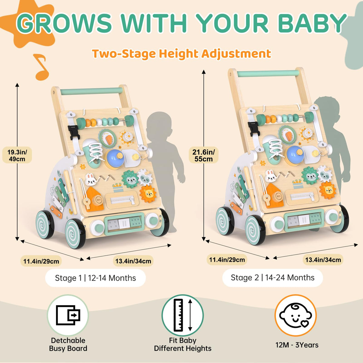 Wooden Baby Walker with Detachable Busy Board C628