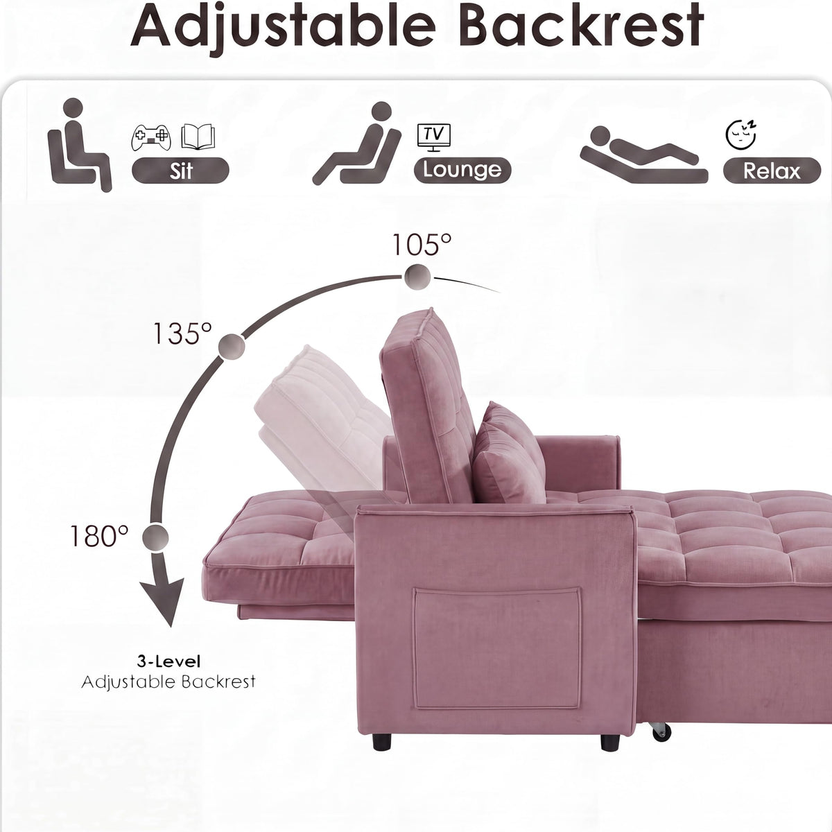 Pink Velvet Convertible Sleeper Sofa Bed H585