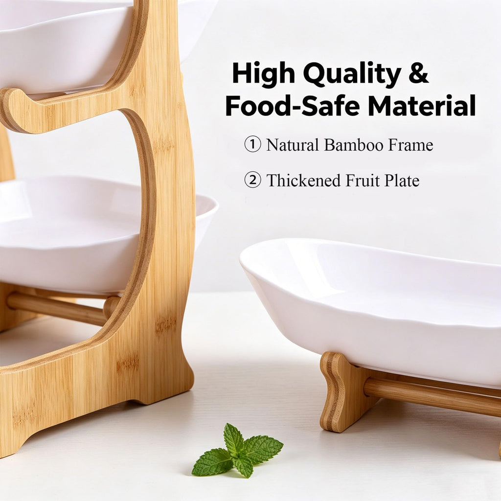 3 Tier Oval Fruit Basket with Bamboo Stand W120439
