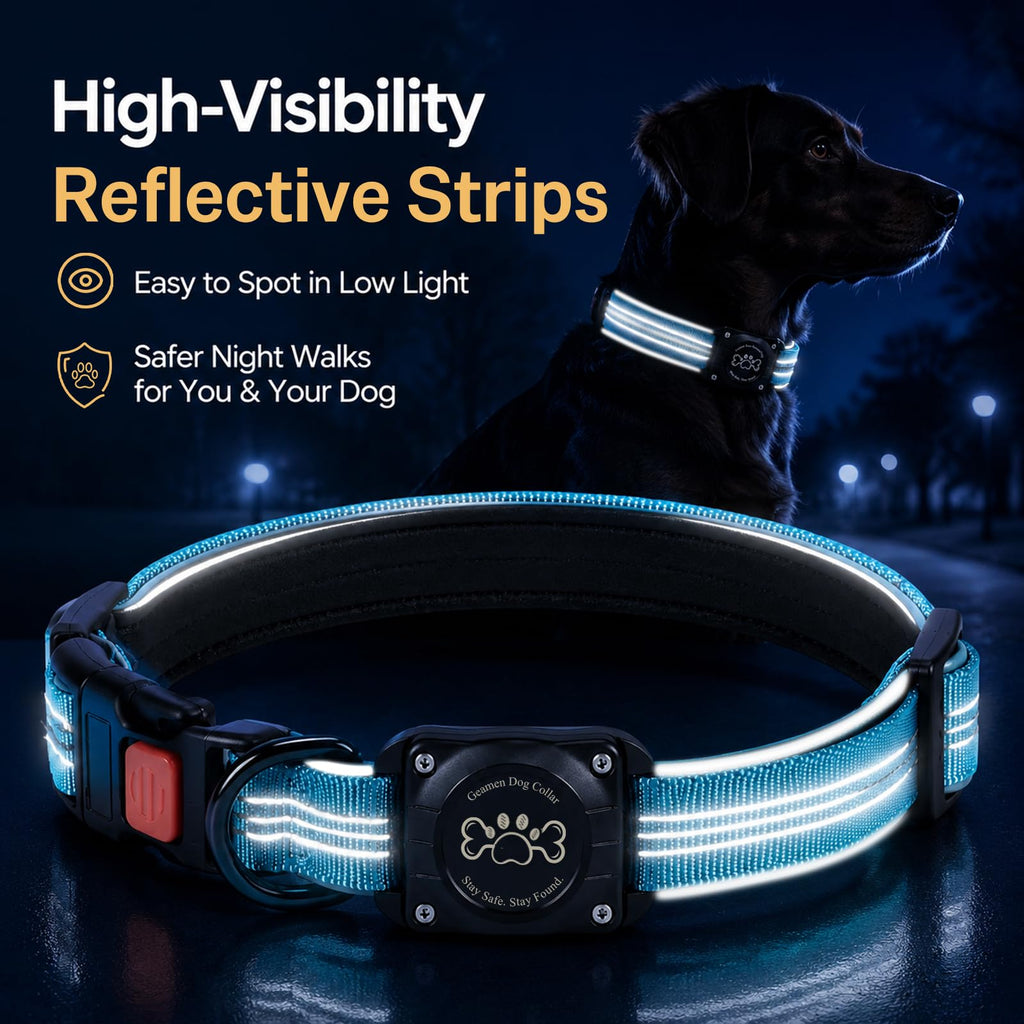 Blue IP68 Waterproof Reflective Dog Collar with AirTag Holder C34349
