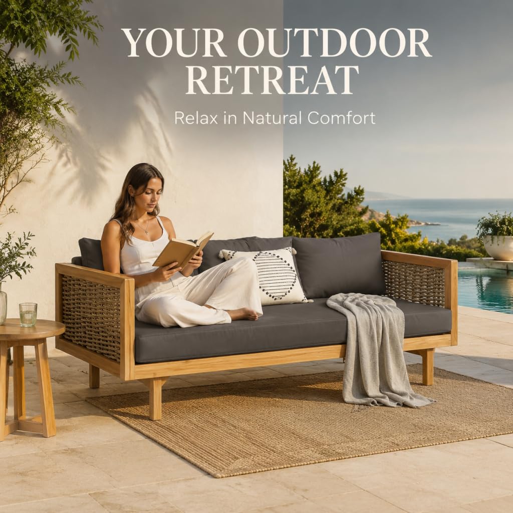 Acacia Wood 3-Seater Patio Sofa with Cushions R625360