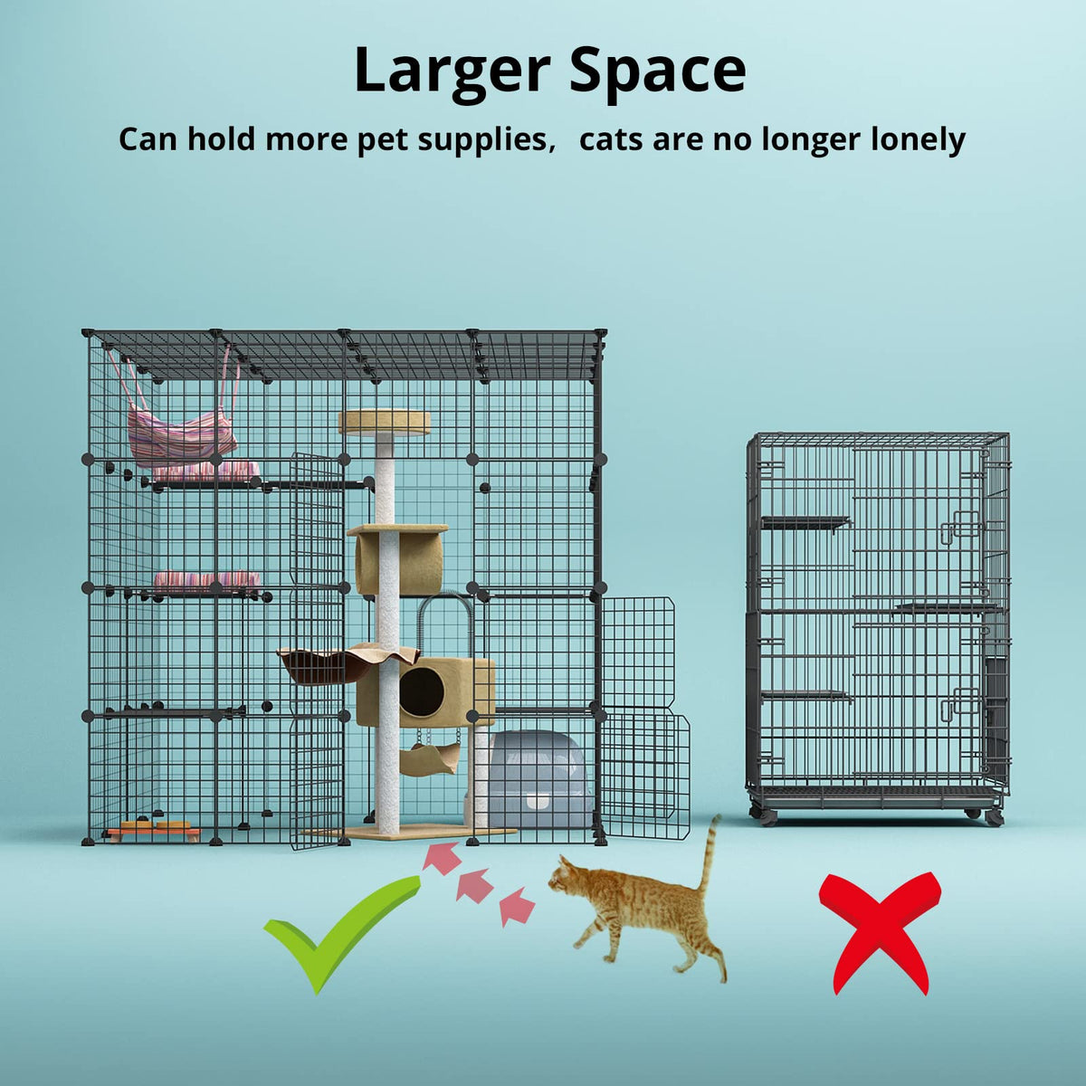 Large Cat Cage Indoor Enclosure Playpen Metal Wire Kennels Crate 55L x 55W x 55H Inchs M2090