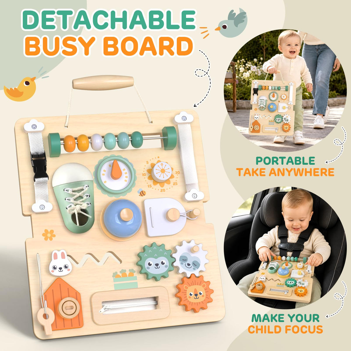 Wooden Baby Walker with Detachable Busy Board C628