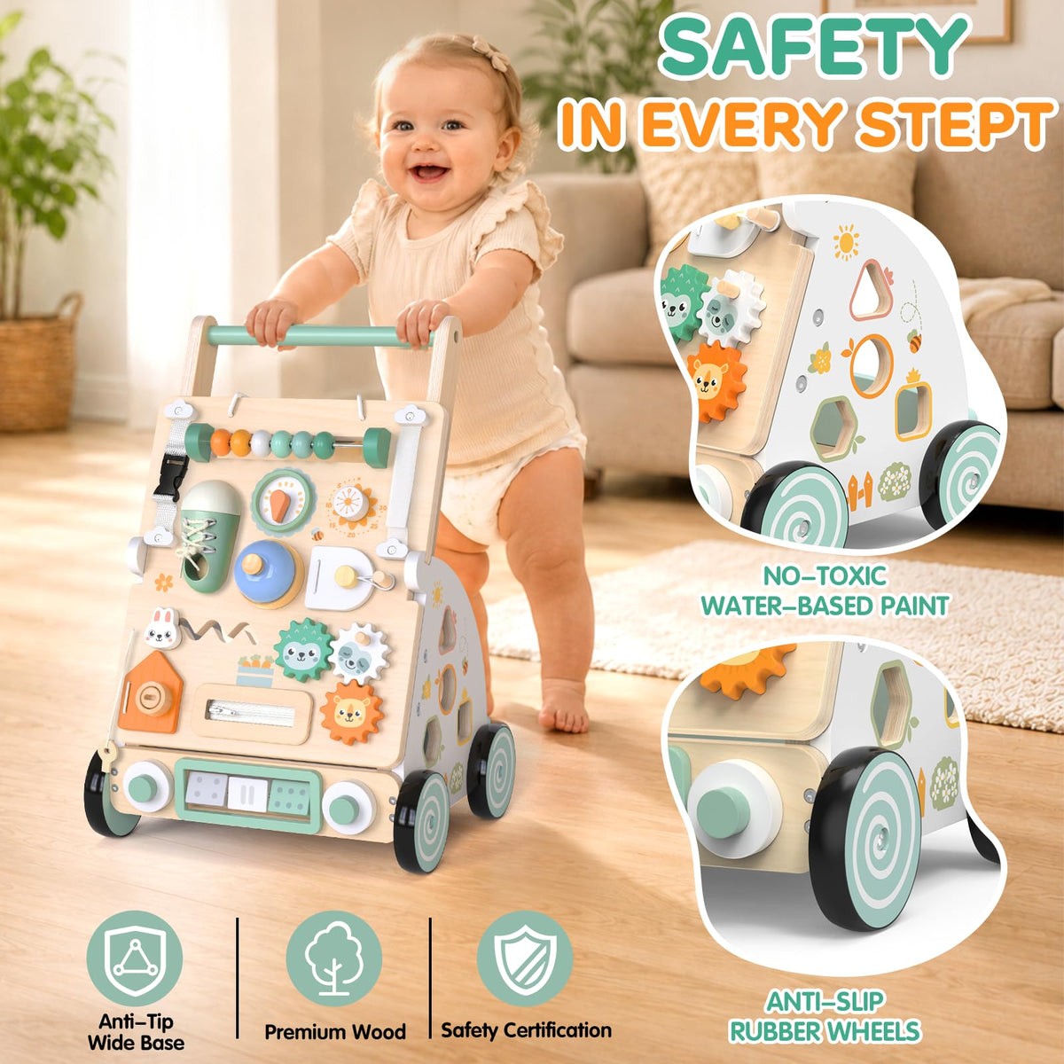 Wooden Baby Walker with Detachable Busy Board C628