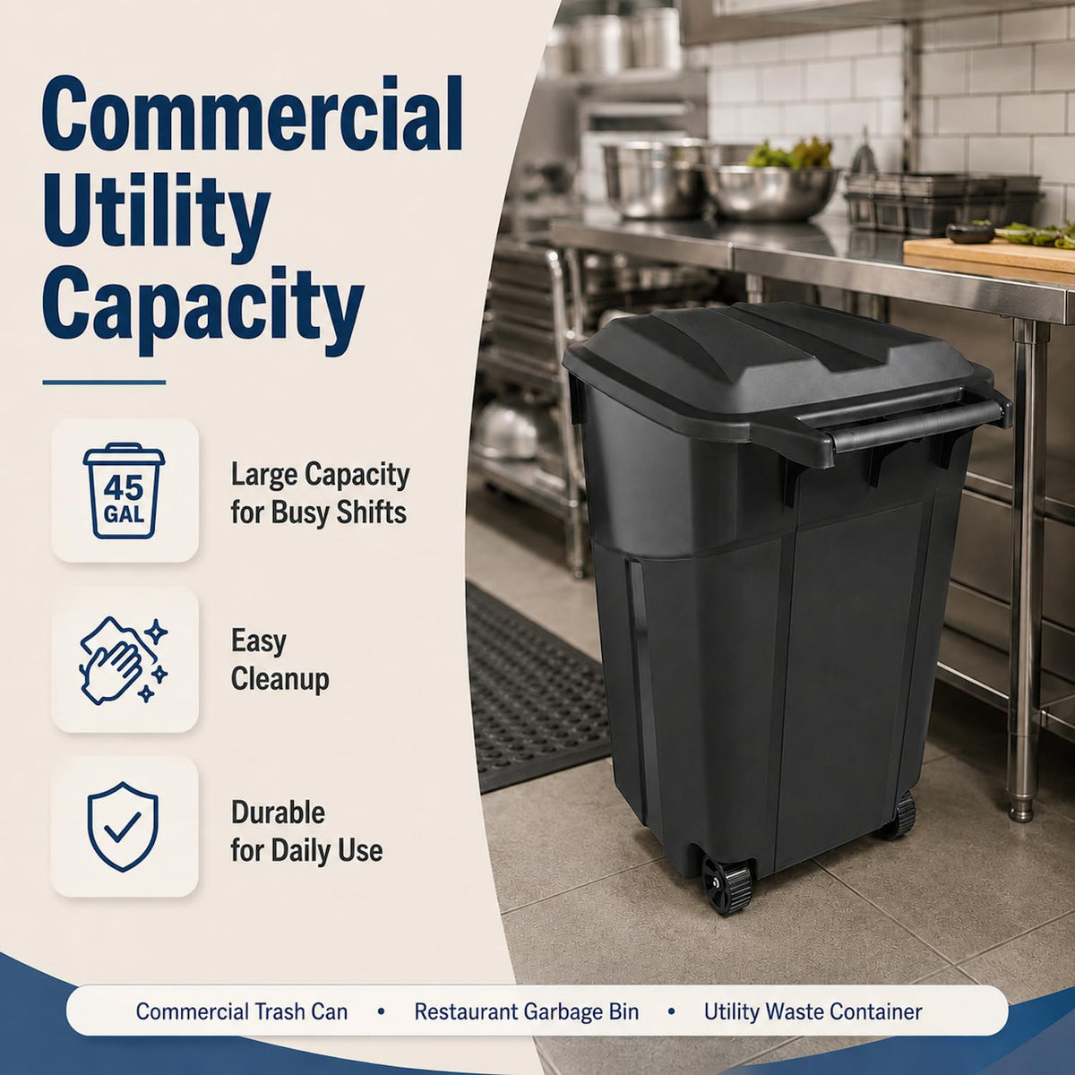 45 Gallon Wheeled Outdoor Trash Can with Lid H8324