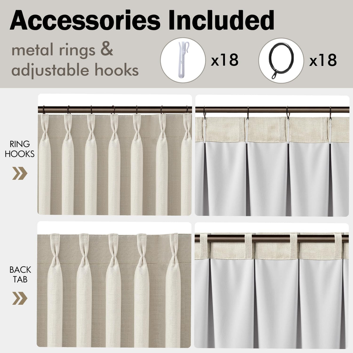 90 Inch Pinch Pleated Blackout Linen Curtains, 2 Panels C74731