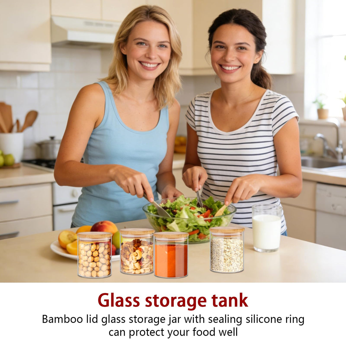 16 oz Glass Food Storage Jars with Bamboo Lids B54071
