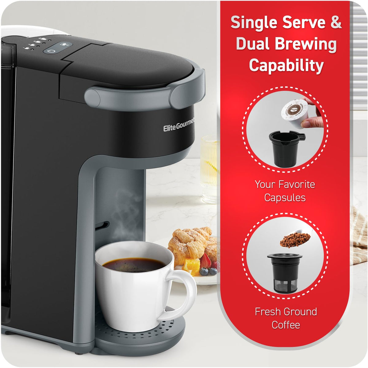 2-in-1 Capsule Coffee Maker, K-Cup & Grounds, Black W862
