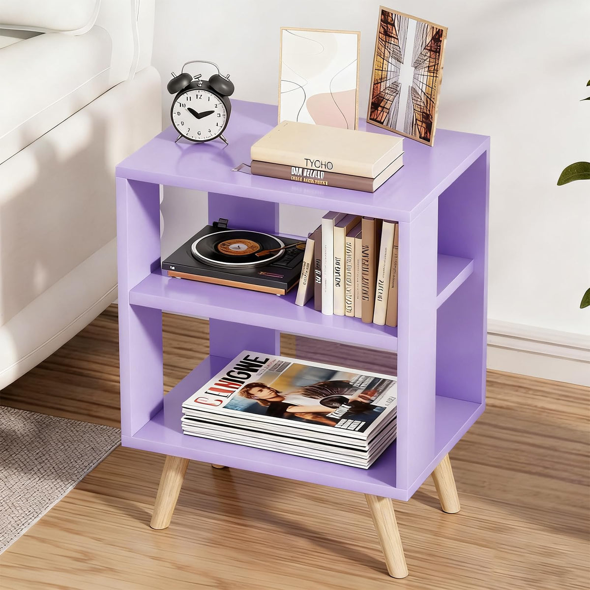 Purple 2-Tier Wooden Nightstand V4571
