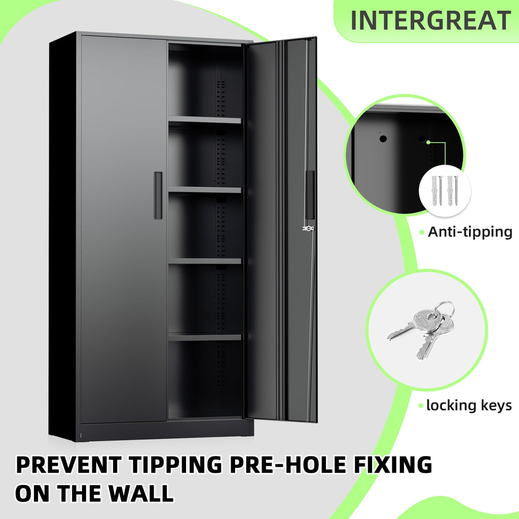 Black 72" Locking Steel Storage Cabinet with 4 Adjustable Shelves K35353