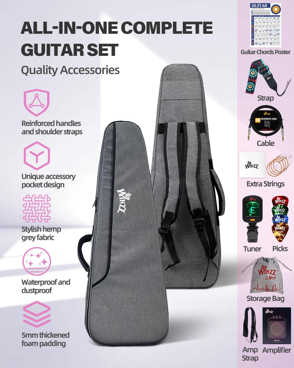 30 Inch 1/4 Size Purple Electric Guitar Kit with Amp S242175