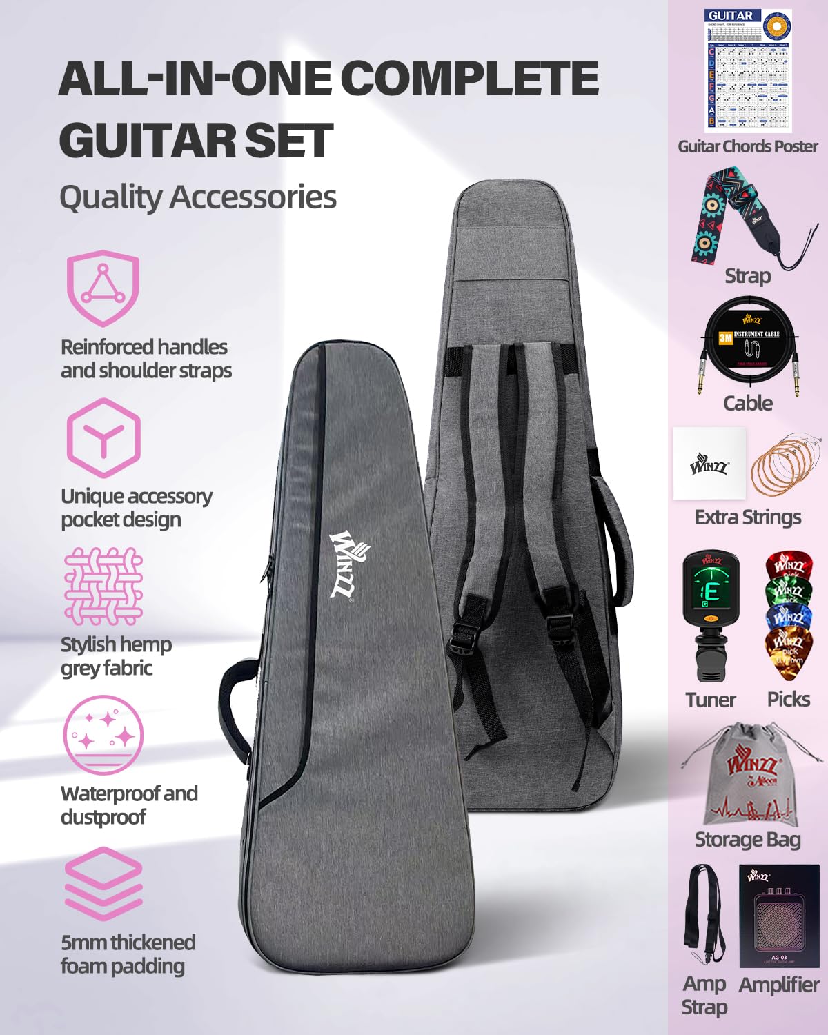30 Inch 1/4 Size Purple Electric Guitar Kit with Amp S242175