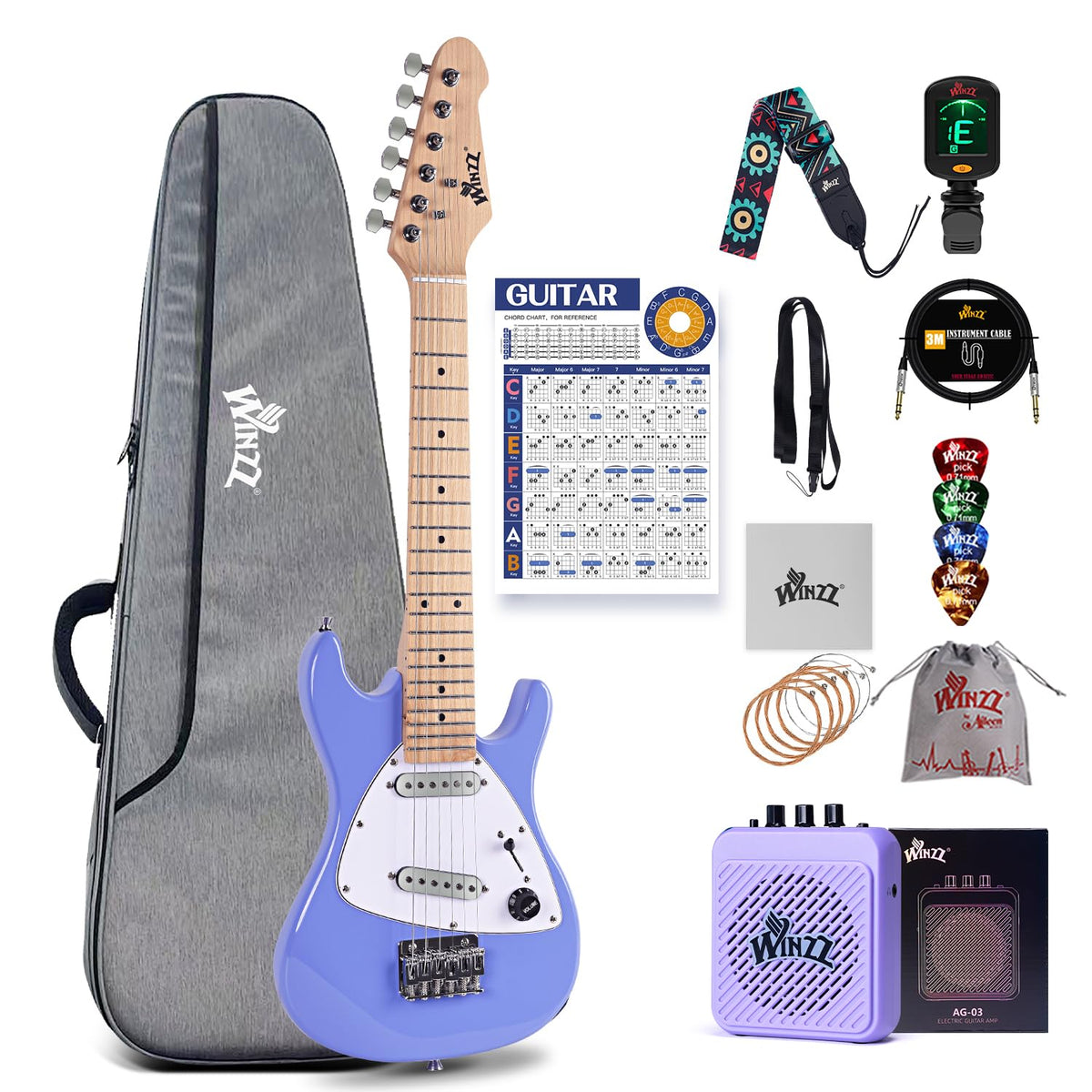 30 Inch 1/4 Size Purple Electric Guitar Kit with Amp S242175