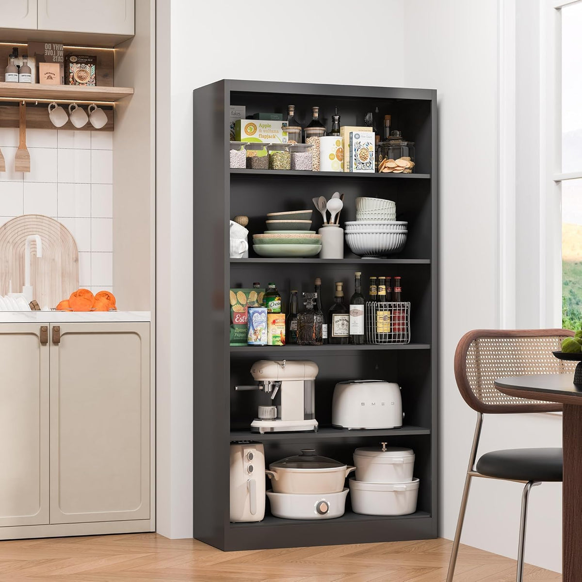 Black 5-Tier Adjustable Metal Bookshelf T84376