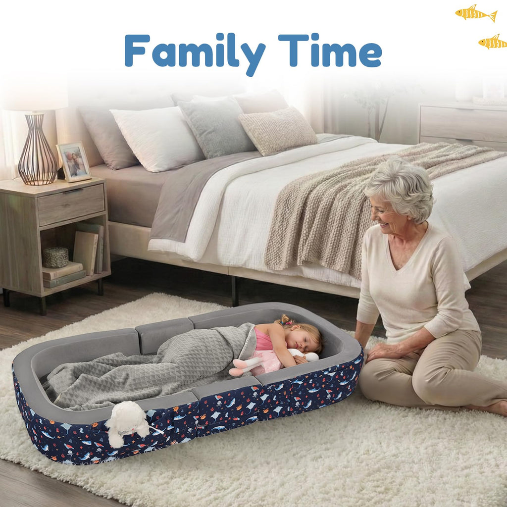 2-in-1 Foldable Toddler Travel Bed with Foam Safety Rails Z670590