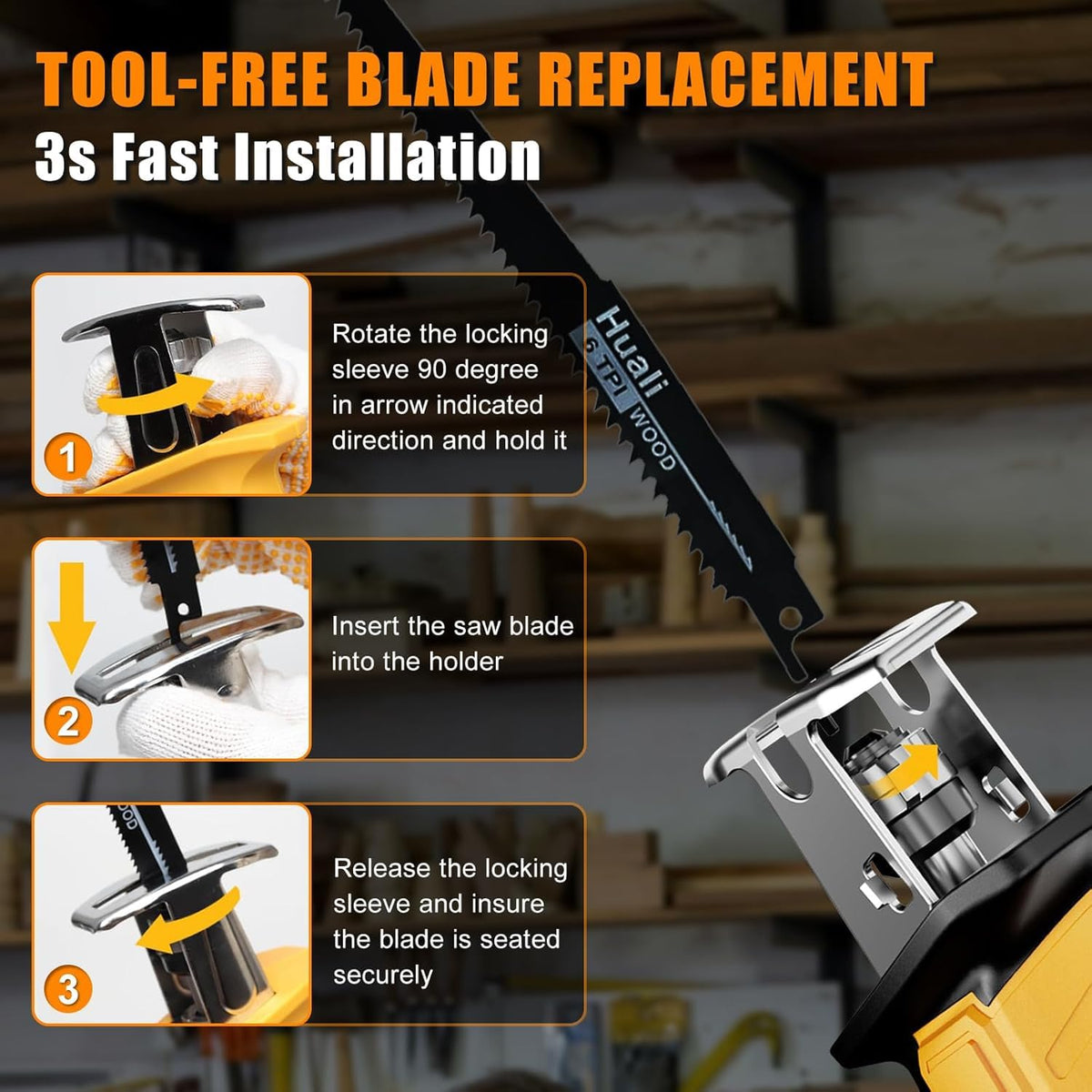 Cordless Reciprocating Saw with 4 Saw Blades G199