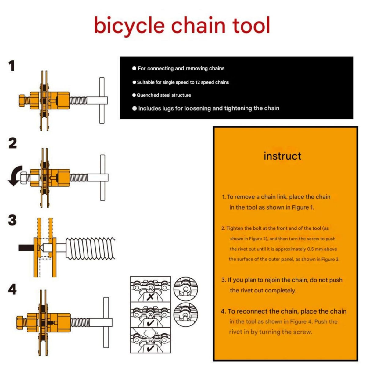 Bike Chain Breaker Tool Set Chain Checker 1-12 Speed K86611