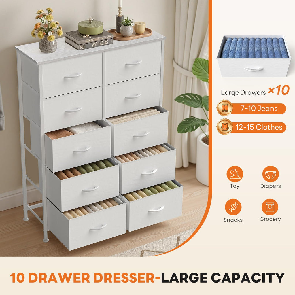 White 10 Drawer Tall Dresser T4774