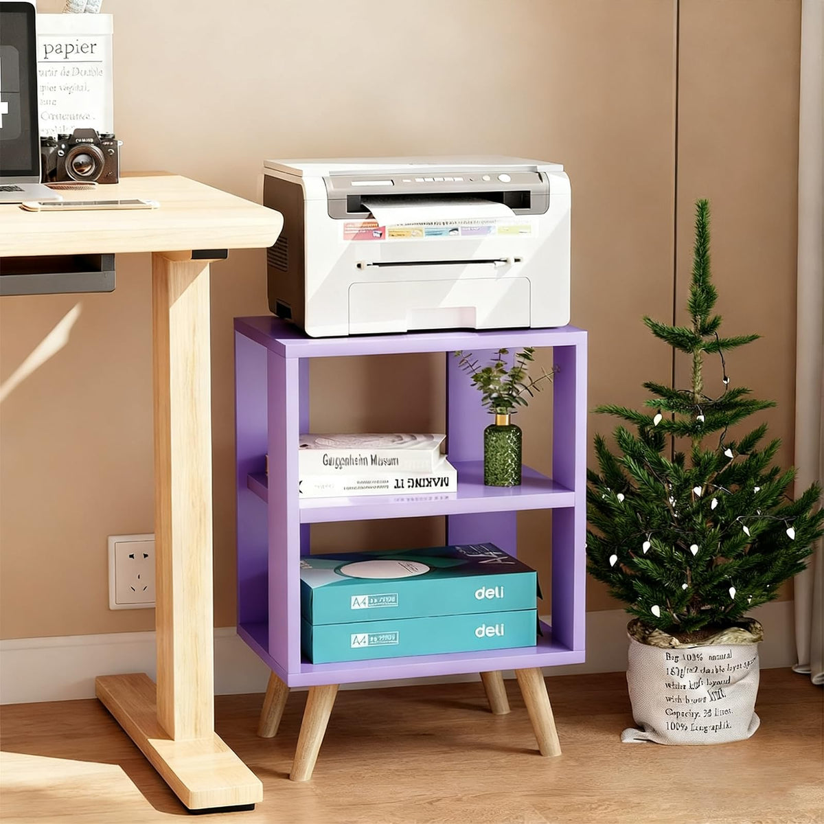 Purple 2-Tier Wooden Nightstand V4571