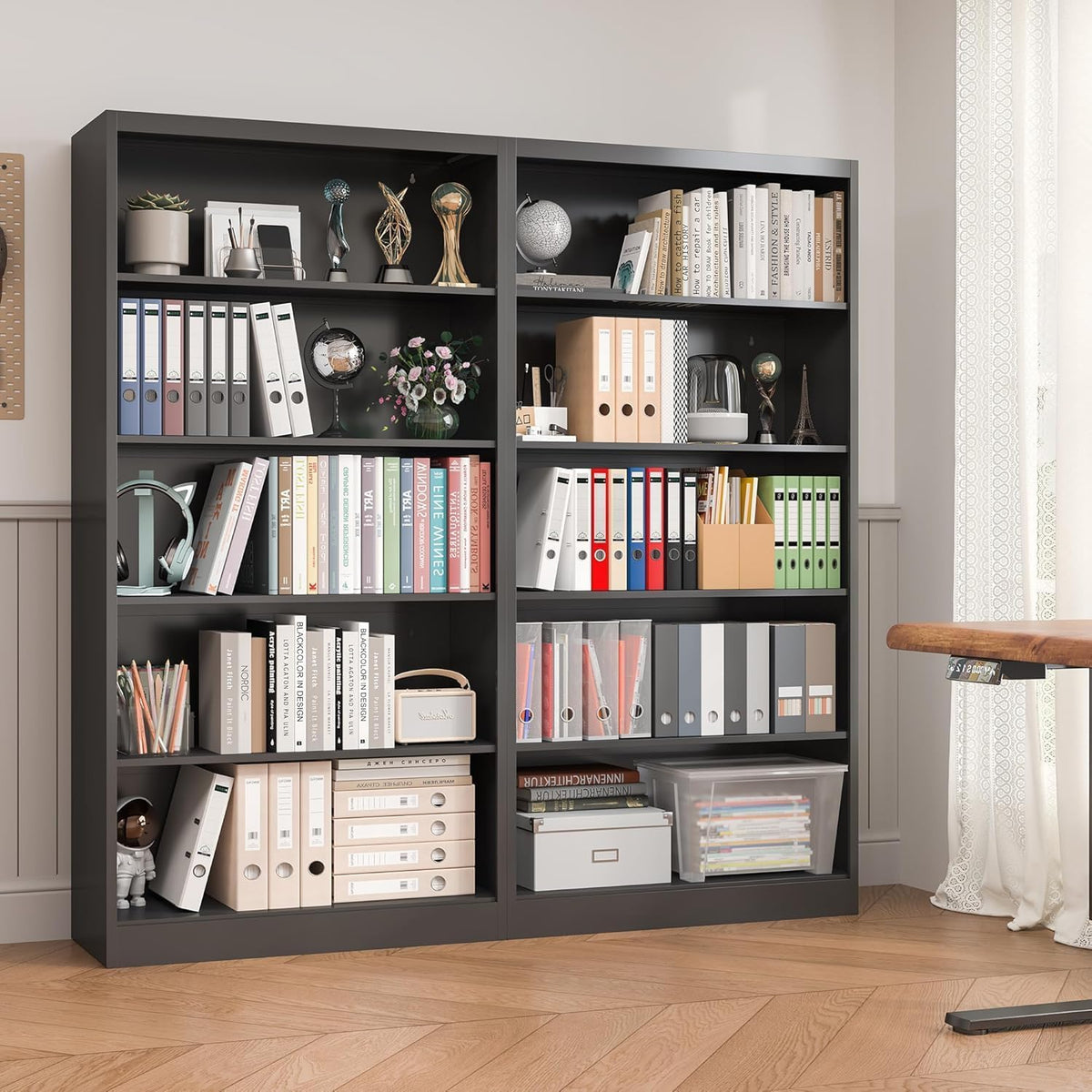 Black 5-Tier Adjustable Metal Bookshelf T84376